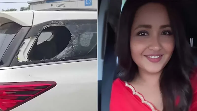 কাজল রাঘওয়ানিকে ঘিরে হুড়োহুড়ি, পাথর ছোড়ার ঘটনায় ভাঙল গাড়ির কাচ