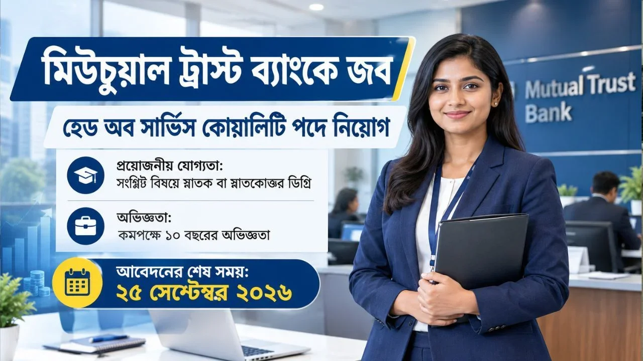 মিউচুয়াল ট্রাস্ট ব্যাংকে হেড অব সার্ভিস কোয়ালিটি পদে চাকরি