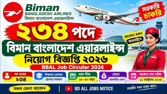 বিমান বাংলাদেশ এয়ারলাইনসে ১৩ পদে নিয়োগ, পদ ২৩৪